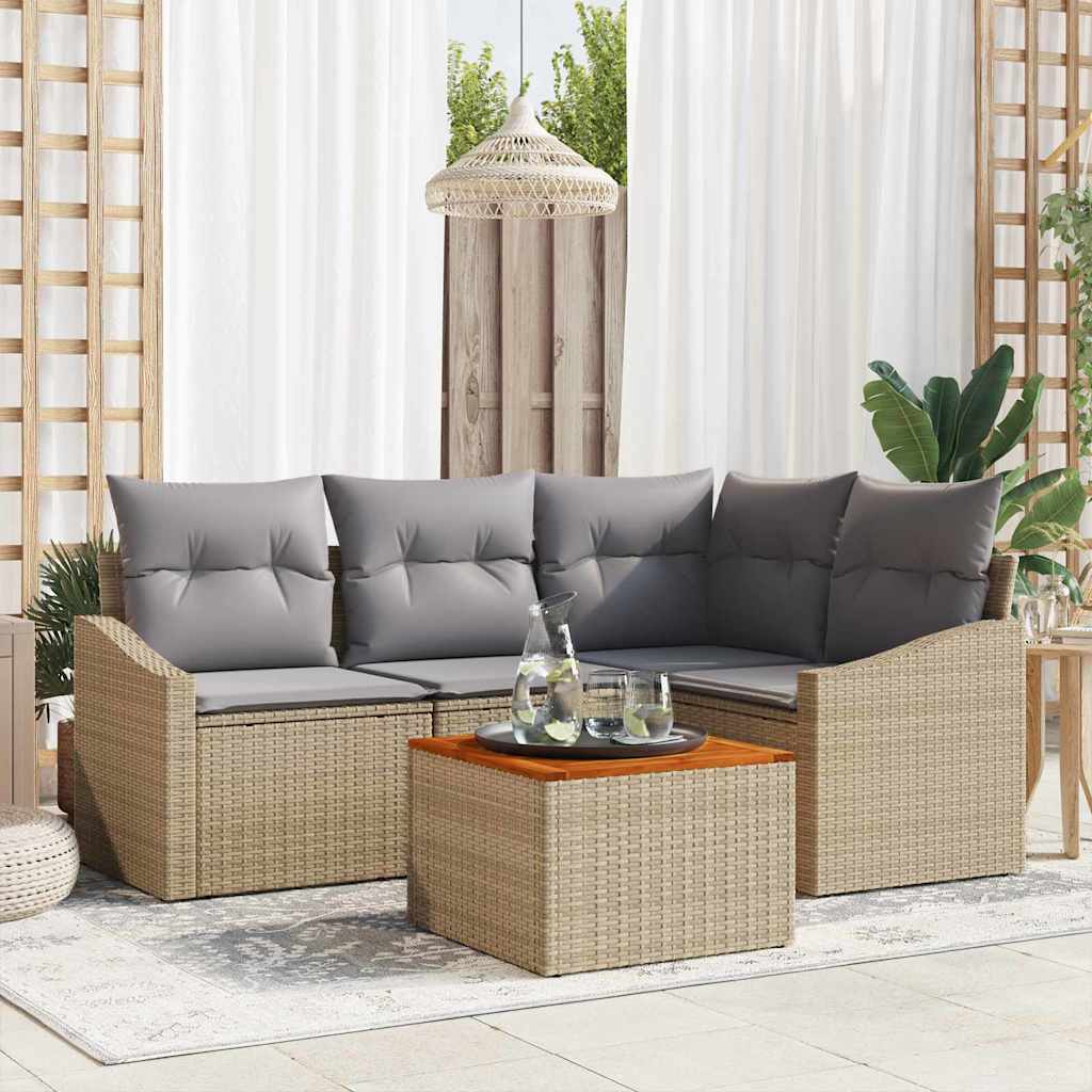 Gartensofa-set 5 stk. Beige Poly-Rattan