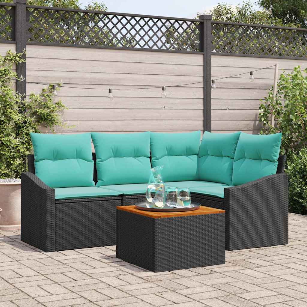 Gartensofa-set 5 stk. Schwarz Poly-Rattan