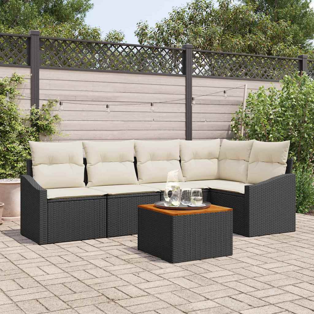 Gartensofa-set 6 stk. Schwarz Poly-Rattan