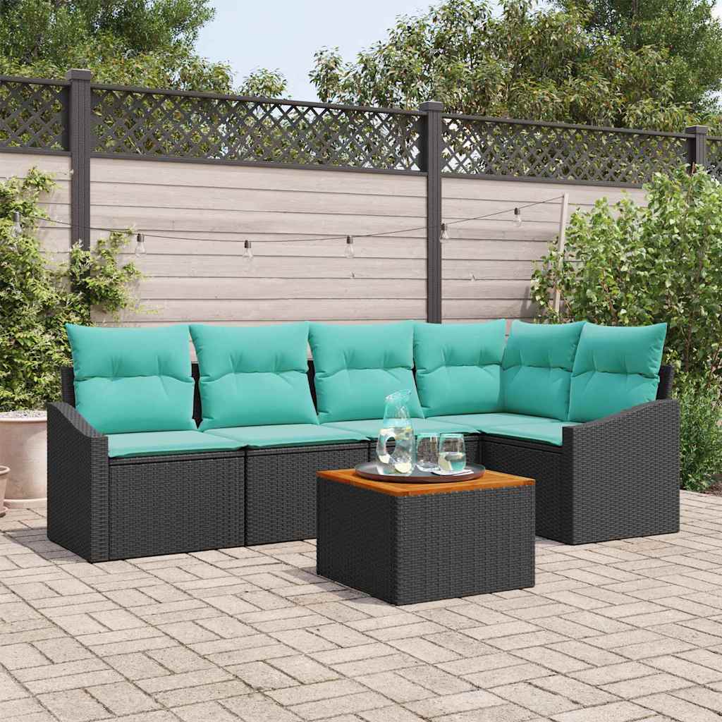 Gartensofa-set 6 stk. Schwarz Poly-Rattan