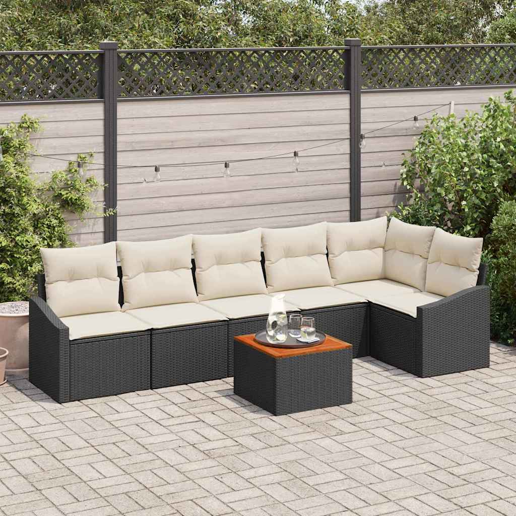 Gartensofa-set 7 stk. Schwarz Poly-Rattan