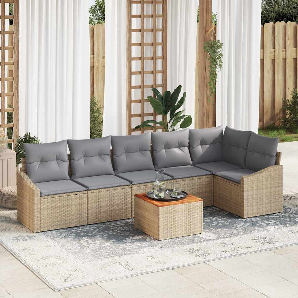 Gartensofa-set 7 stk. Beige Poly-Rattan