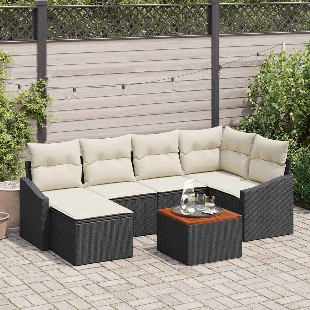 Gartensofa-set 7 stk. Schwarz Poly-Rattan