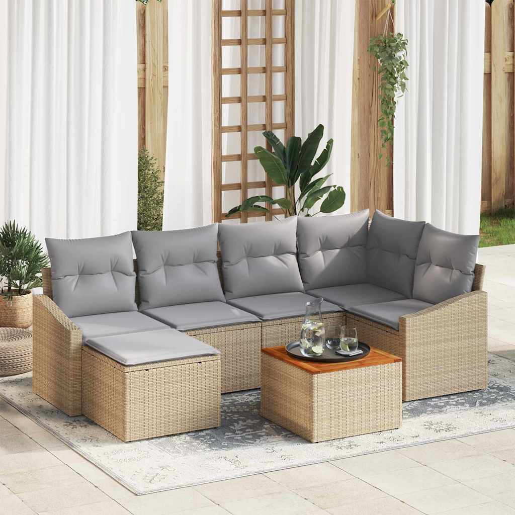 Gartensofa-set 7 stk. Beige Poly-Rattan