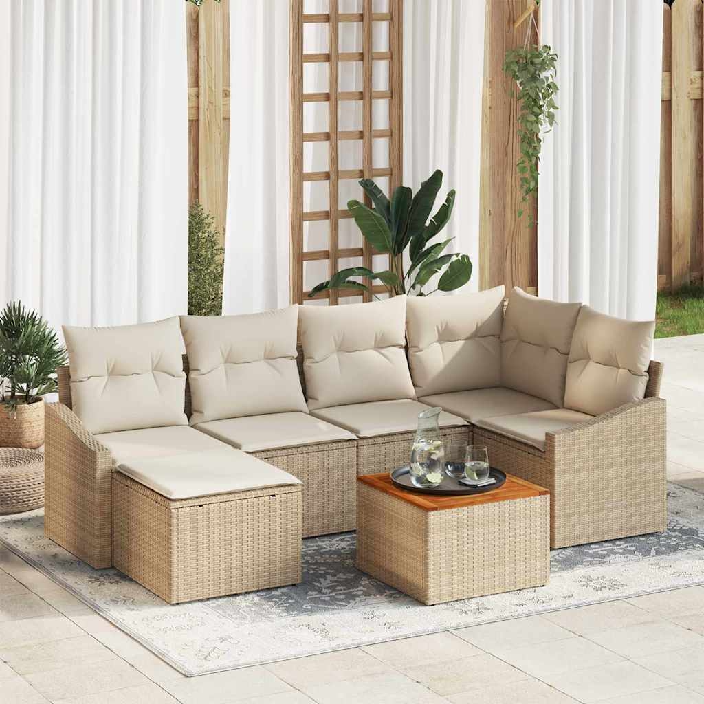 Gartensofa-set 7 stk. Beige Poly-Rattan