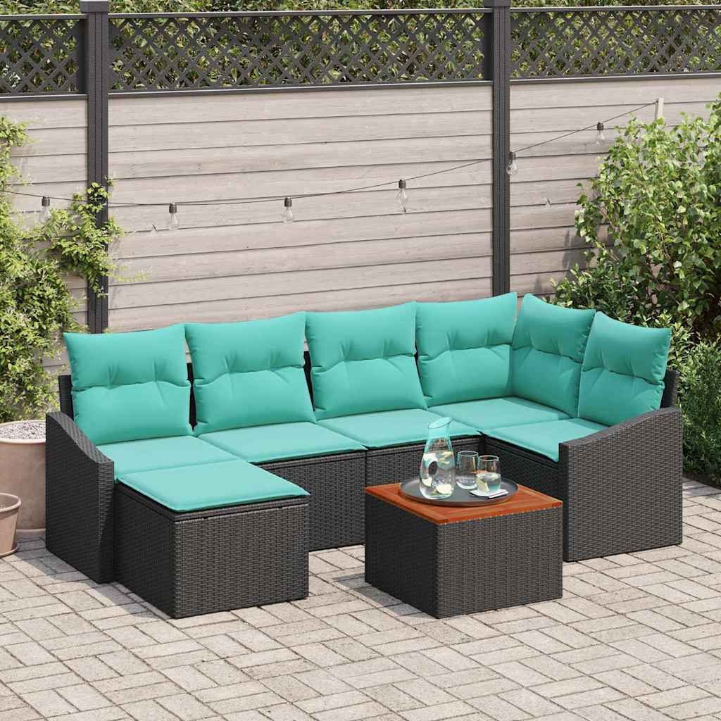 Gartensofa-set 7 stk. Schwarz Poly-Rattan