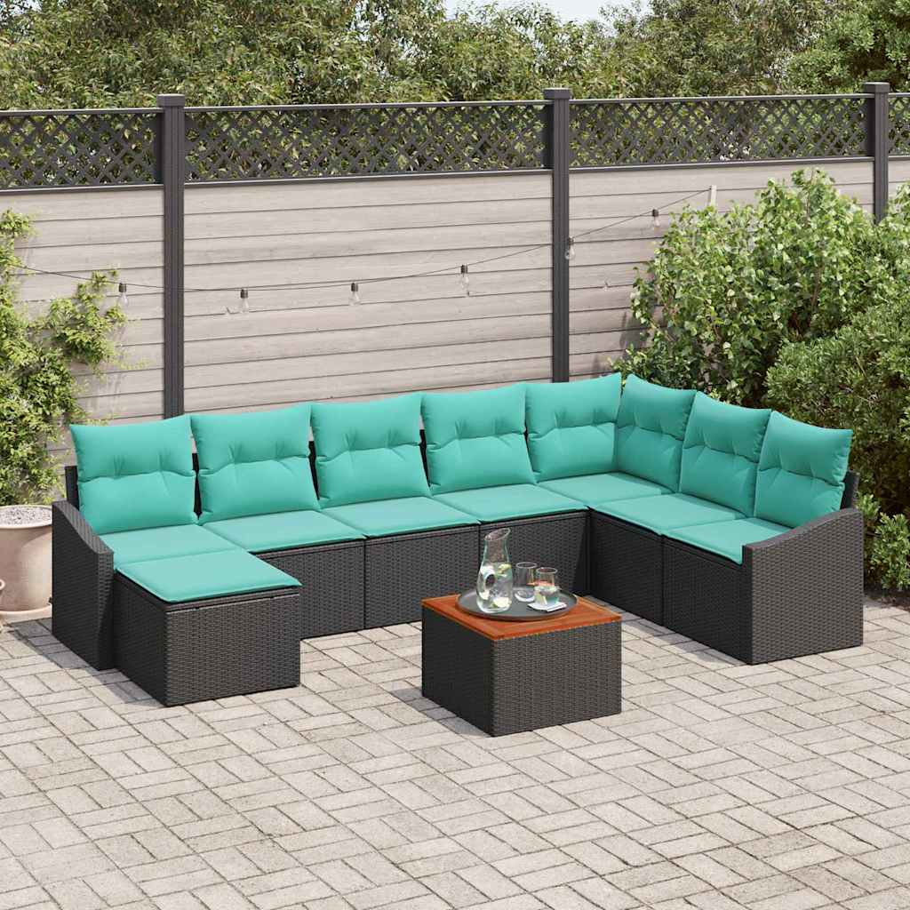 Gartensofa-set 9 stk. Schwarz Poly-Rattan