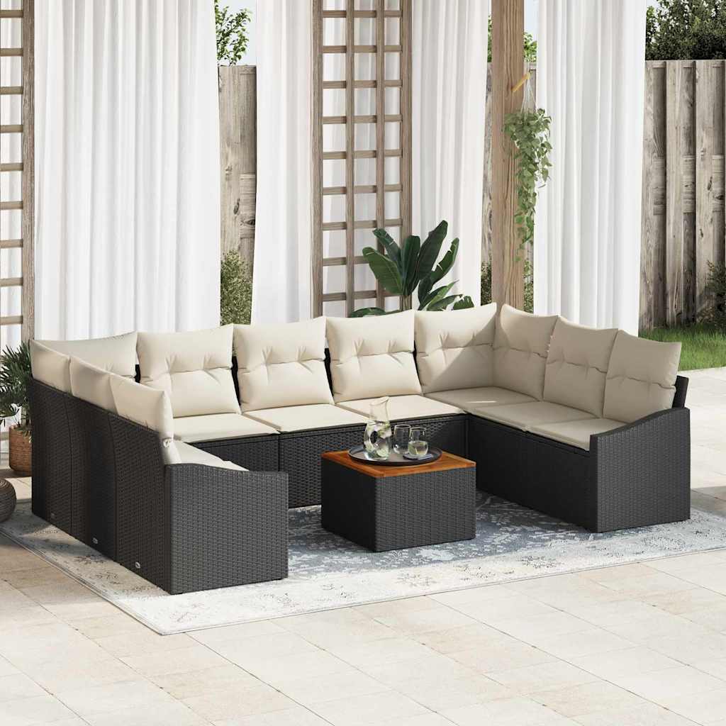 Gartensofa-set 10 stk. Schwarz Poly-Rattan