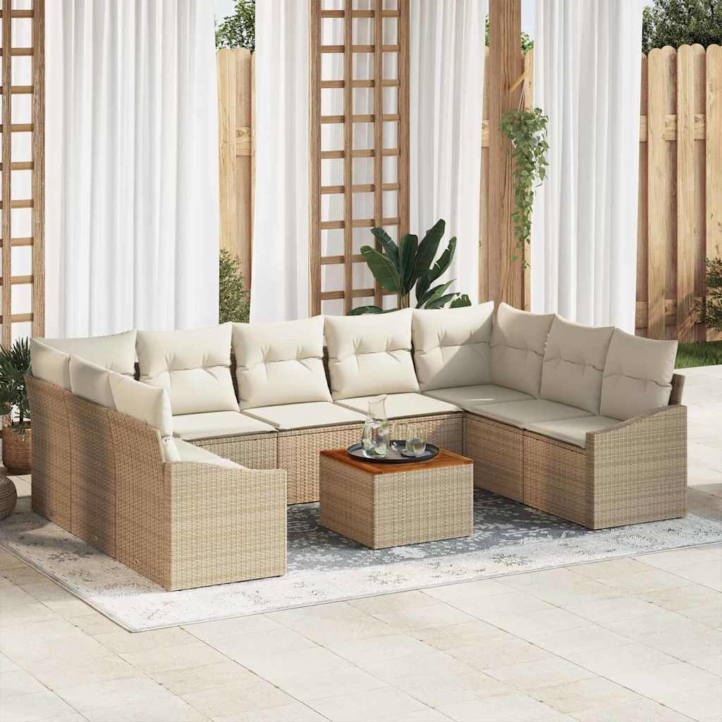 Gartensofa-set 10 stk. Beige Poly-Rattan