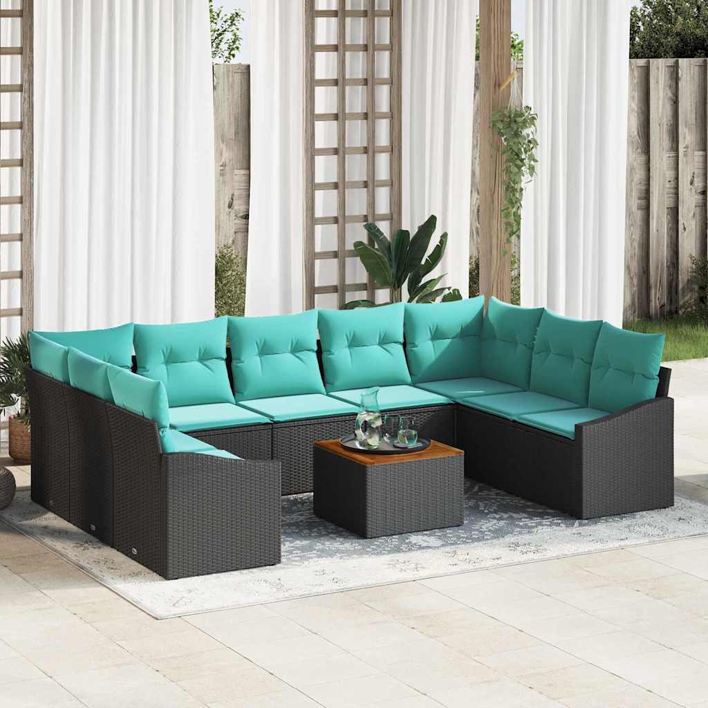 Gartensofa-set 10 stk. Schwarz Poly-Rattan