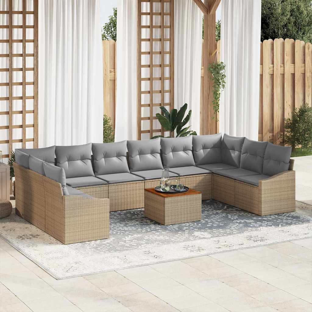 Gartensofa-set 11 stk. Beige Poly-Rattan