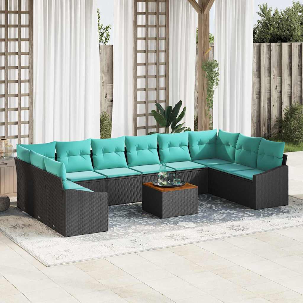 Gartensofa-set 11 stk. Schwarz Poly-Rattan