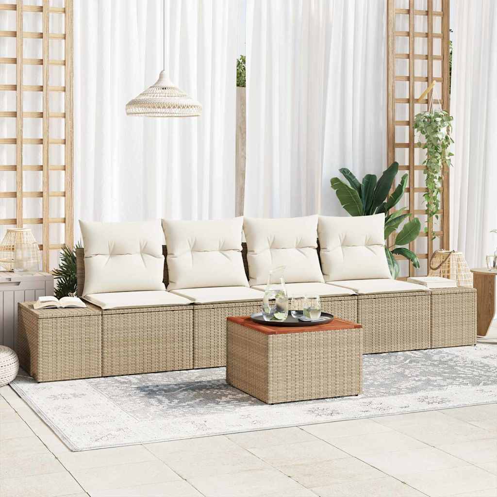 Gartensofa-set 5 stk. Beige Poly-Rattan
