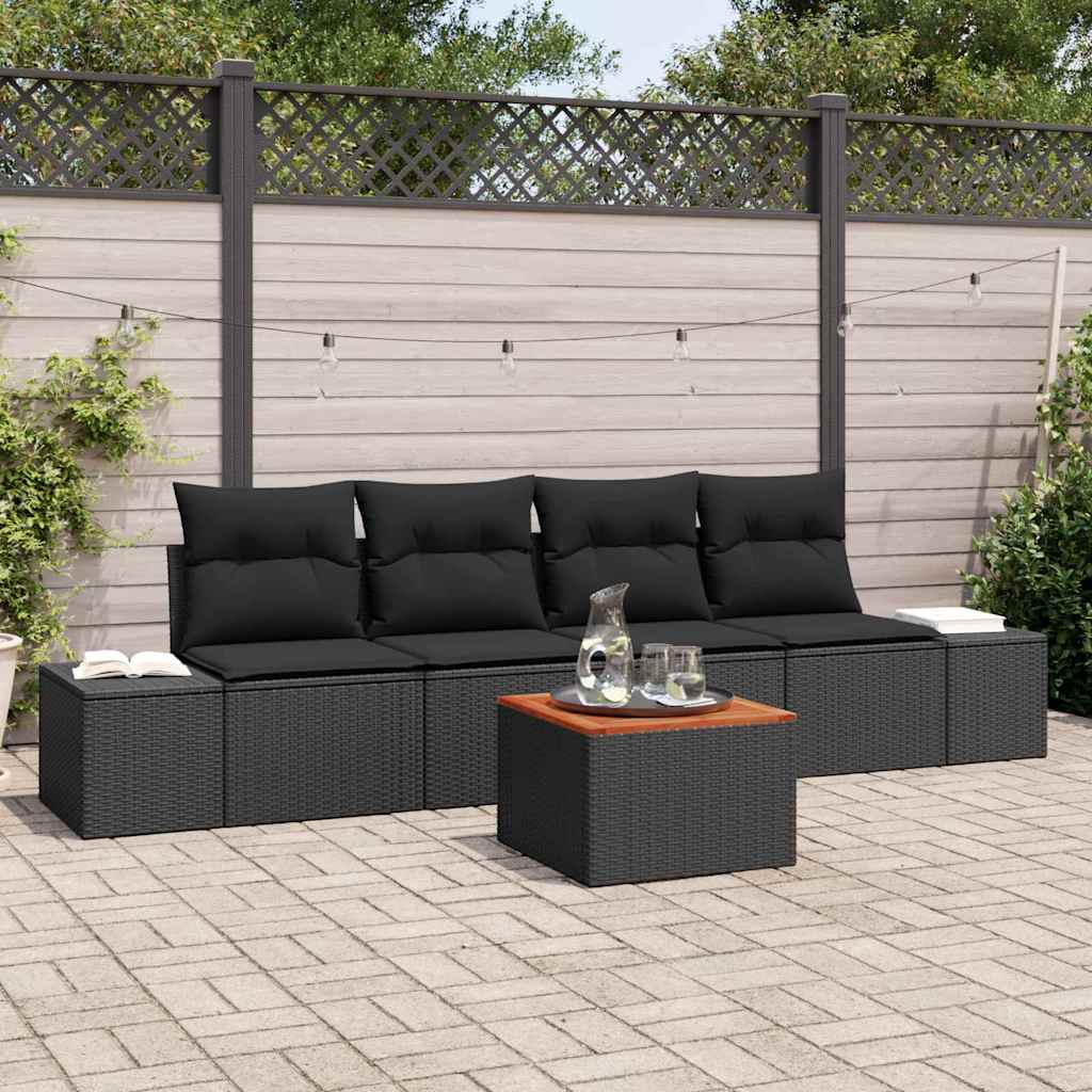 Gartensofa-set 5 stk. Schwarz Poly-Rattan