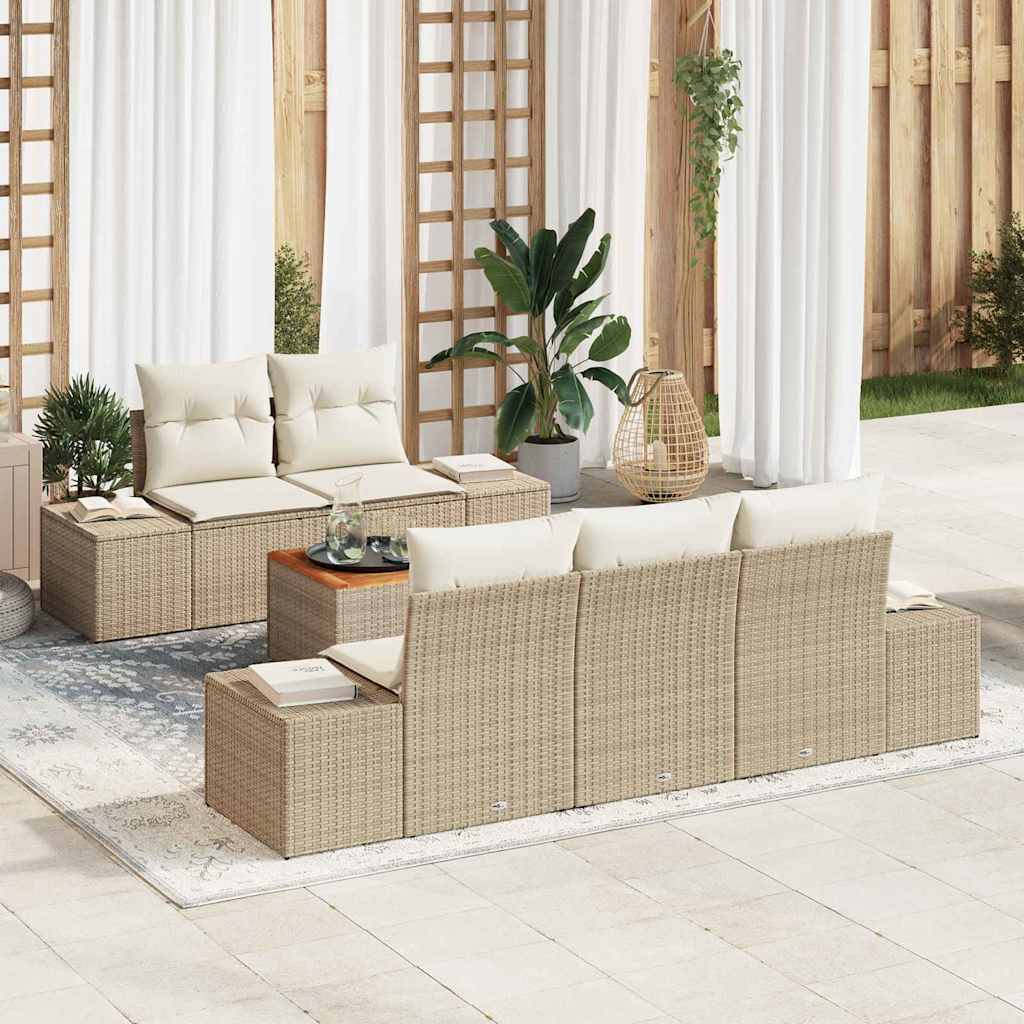 Gartensofa-set 6 stk. Beige Poly-Rattan