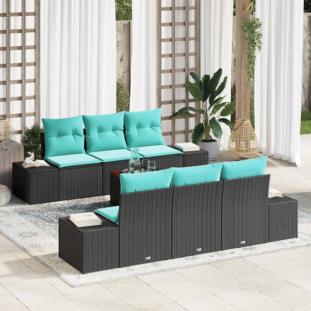 Gartensofa-set 7 stk. Schwarz Poly-Rattan