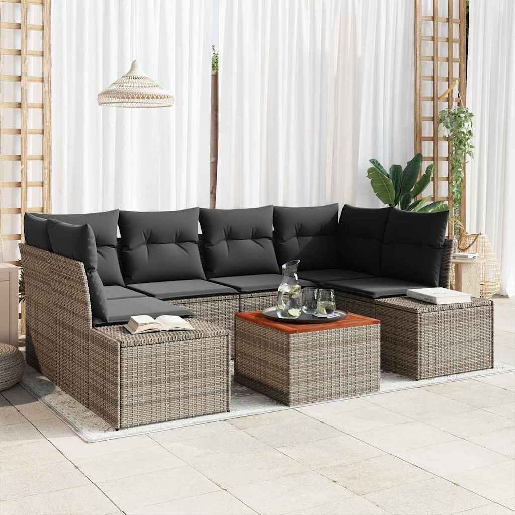 Gartensofa-set 7 stk. Grau Poly-Rattan