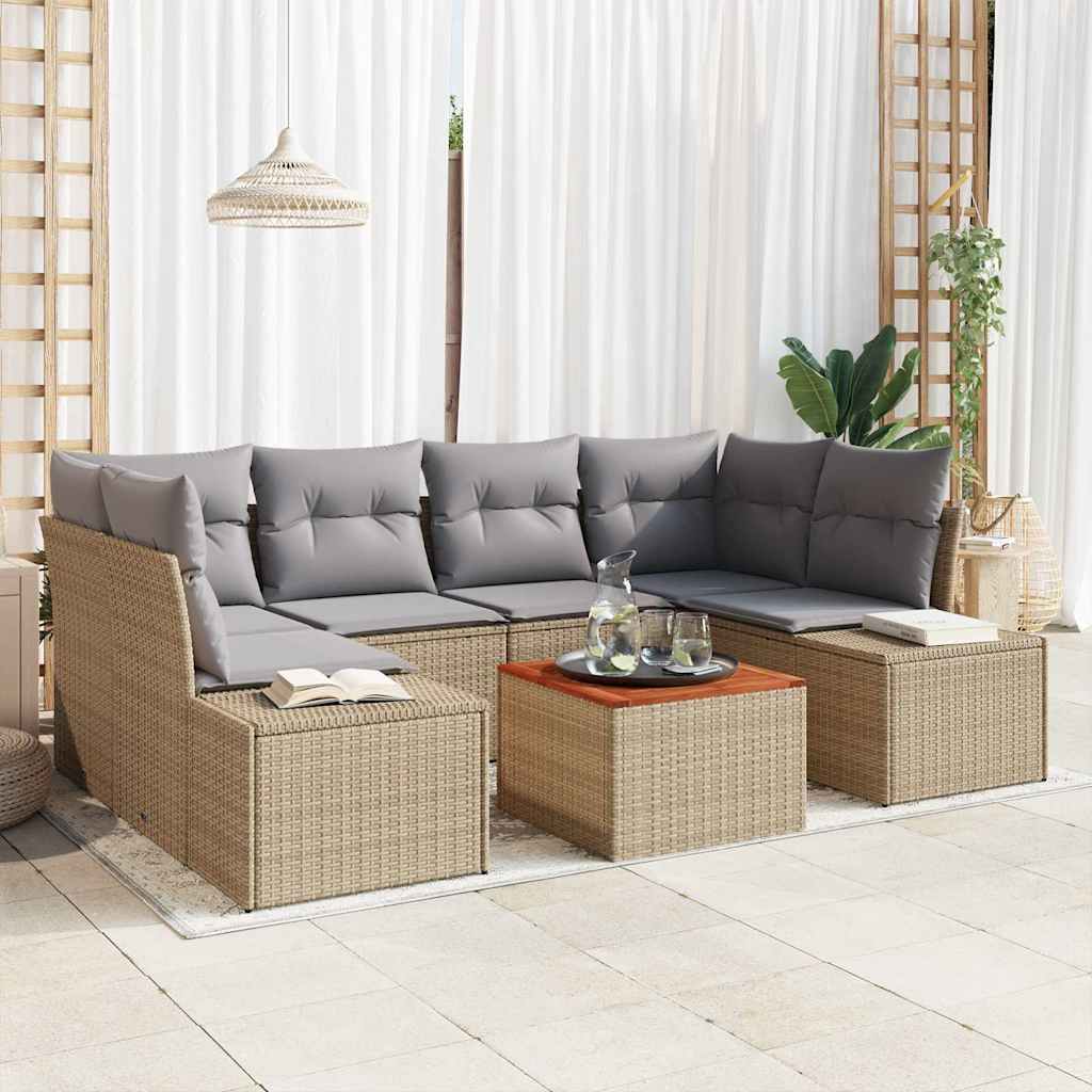 Gartensofa-set 7 stk. Beige Poly-Rattan