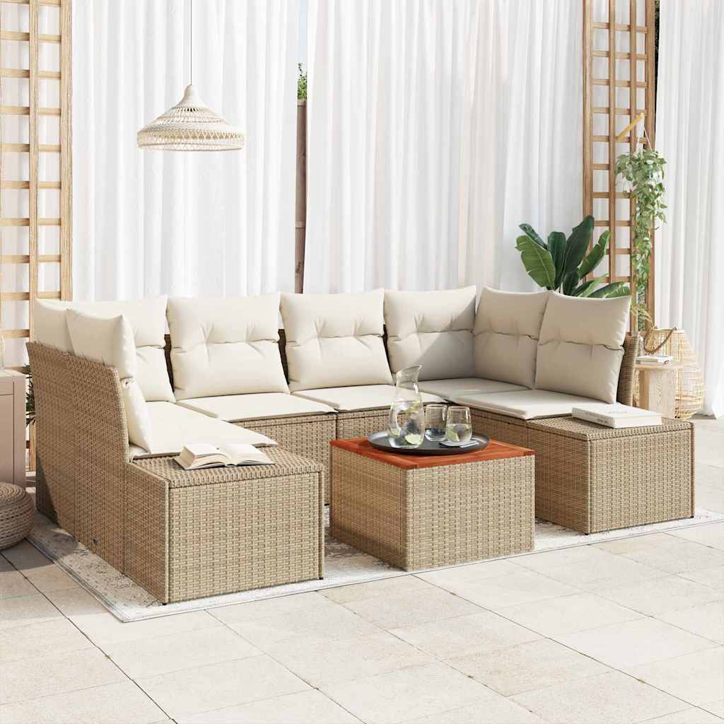 Gartensofa-set 7 stk. Beige Poly-Rattan