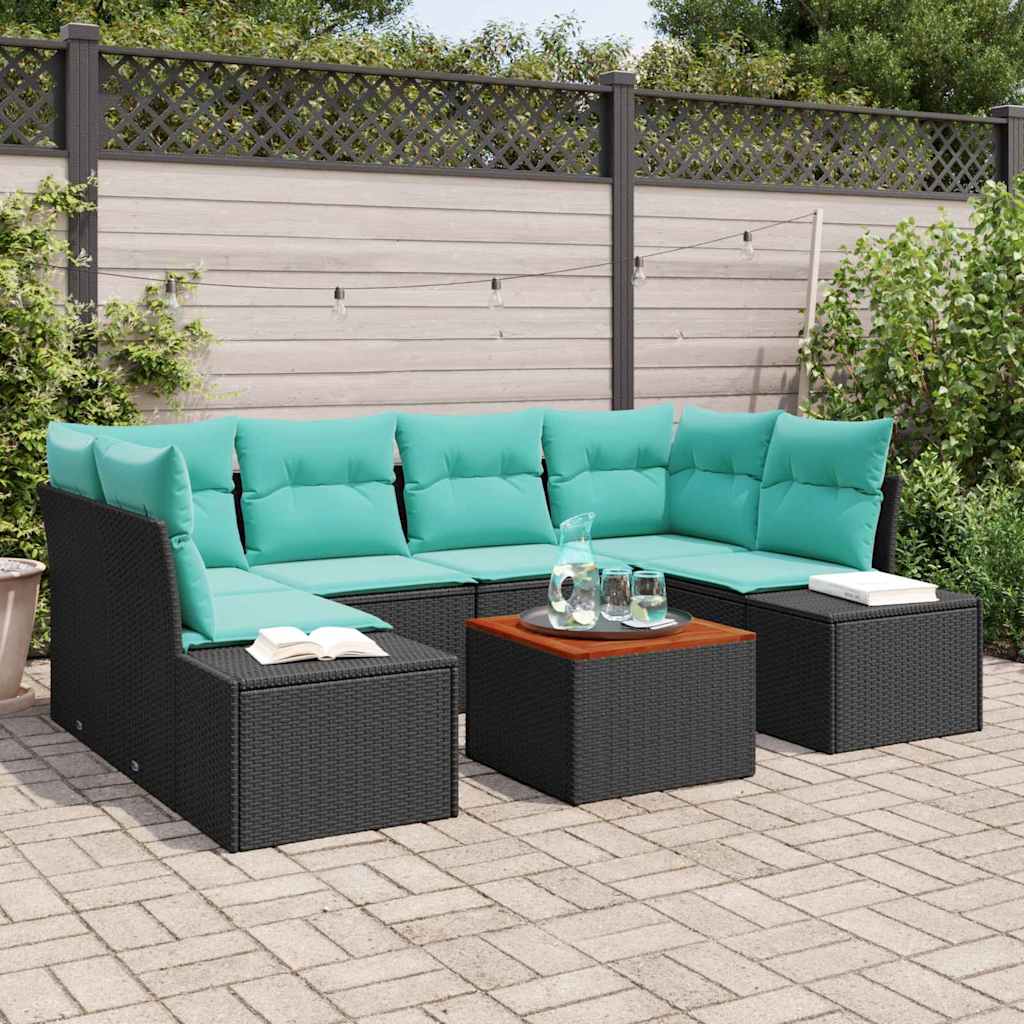 Gartensofa-set 7 stk. Schwarz Poly-Rattan