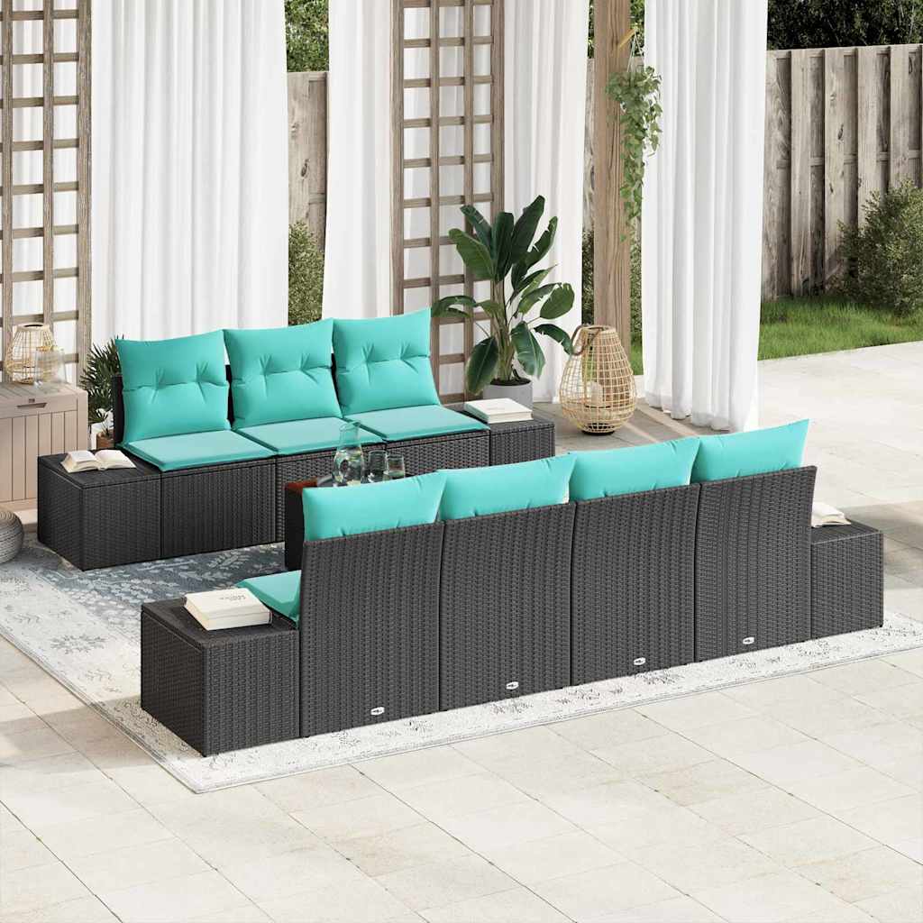 Gartensofa-set 8 stk. Schwarz Poly-Rattan