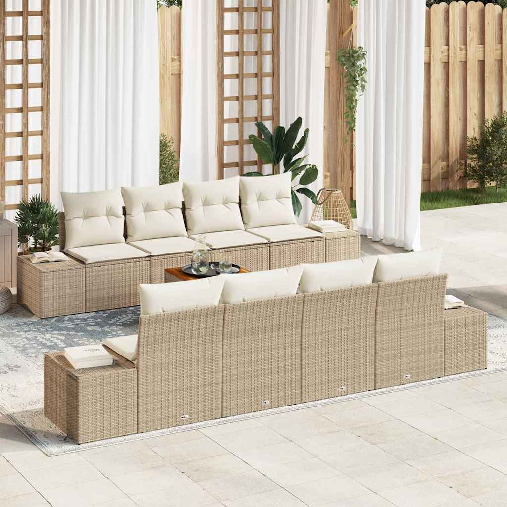 Gartensofa-set 9 stk. Beige Poly-Rattan
