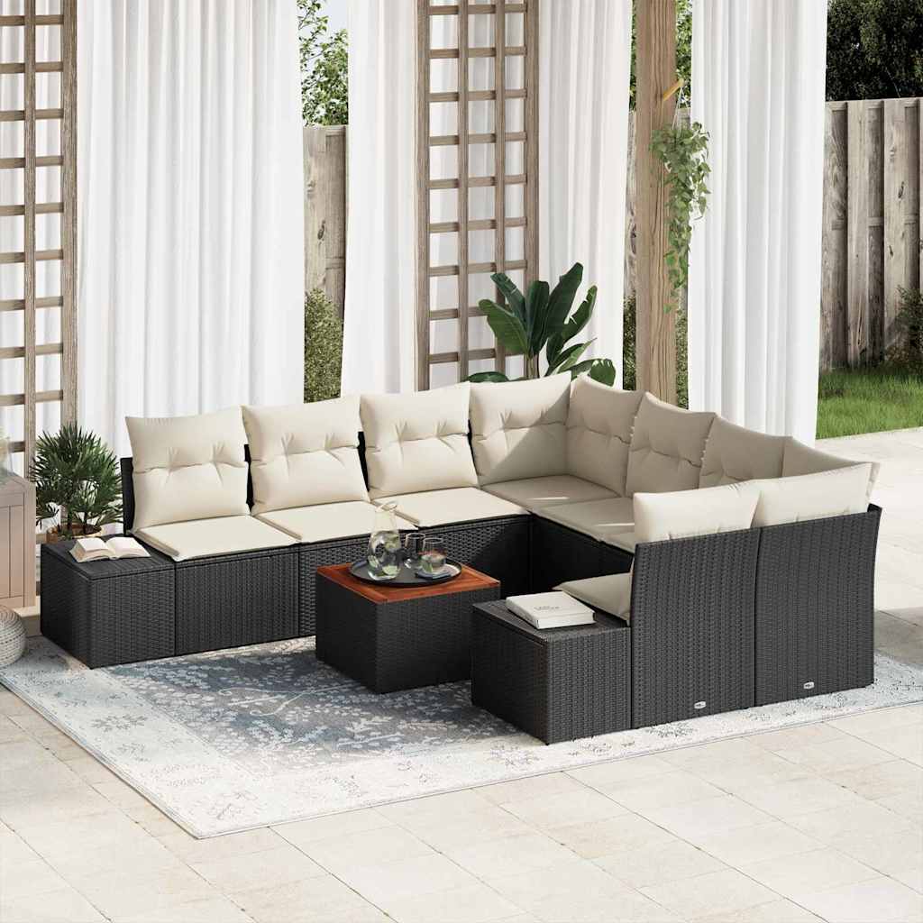 Gartensofa-set 9 stk. Schwarz Poly-Rattan