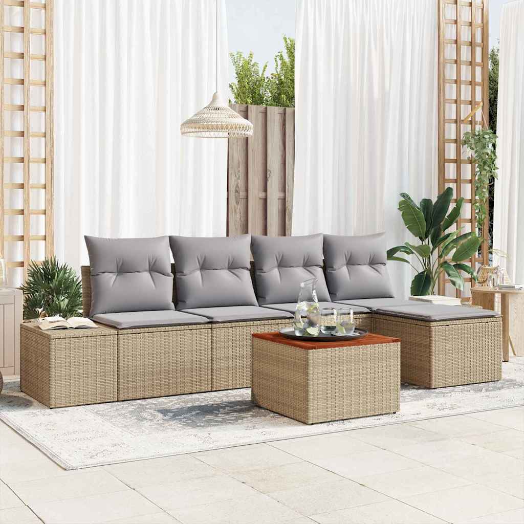 Gartensofa-set 6 stk. Beige Poly-Rattan