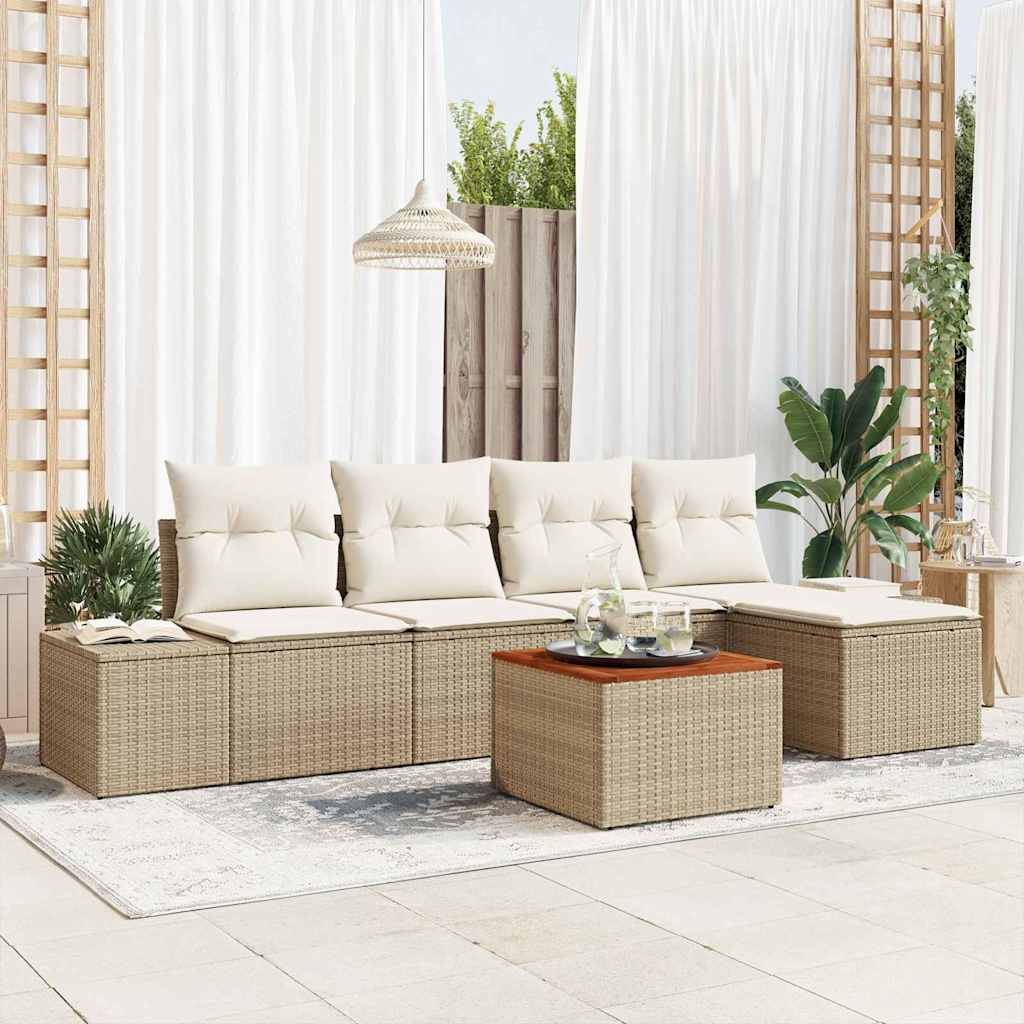 Gartensofa-set 6 stk. Beige Poly-Rattan