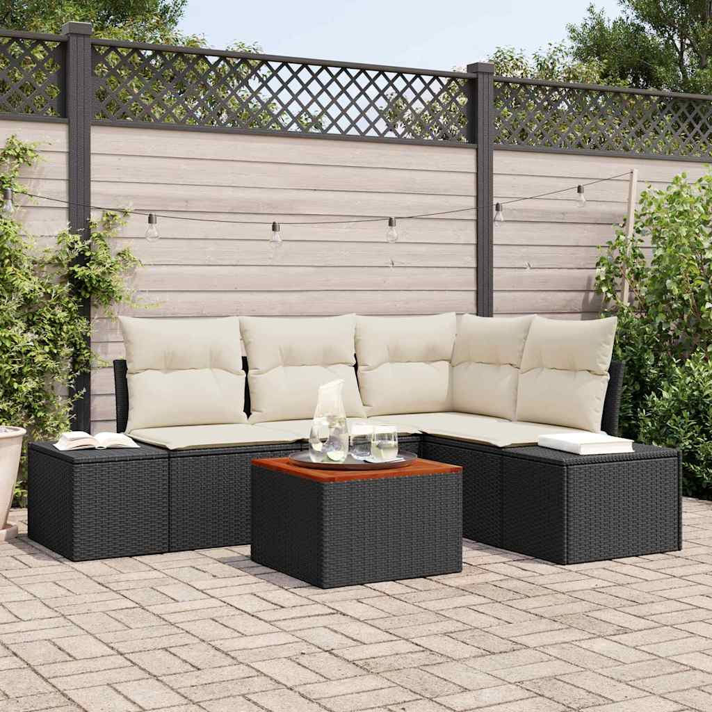 Gartensofa-set 5 stk. Schwarz Poly-Rattan