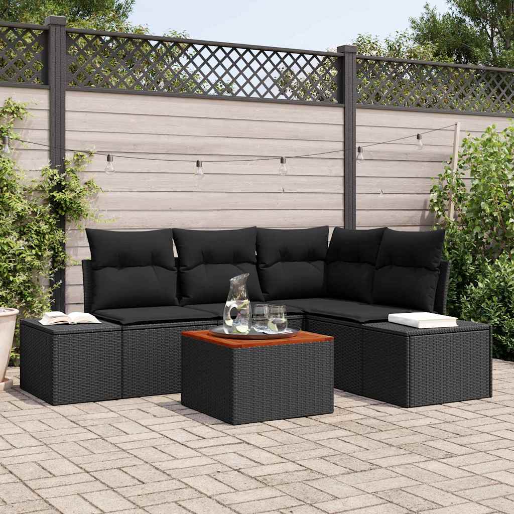 Gartensofa-set 5 stk. Schwarz Poly-Rattan