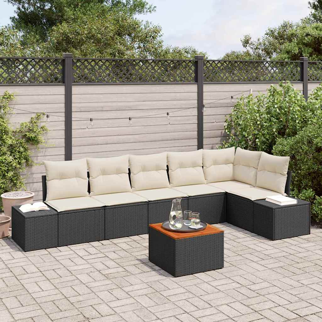 Gartensofa-set 7 stk. Schwarz Poly-Rattan