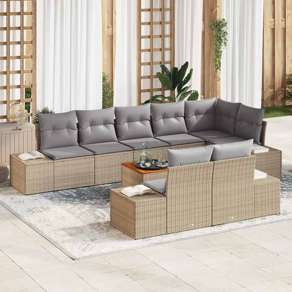 Gartensofa-set 9 stk. Beige Poly-Rattan