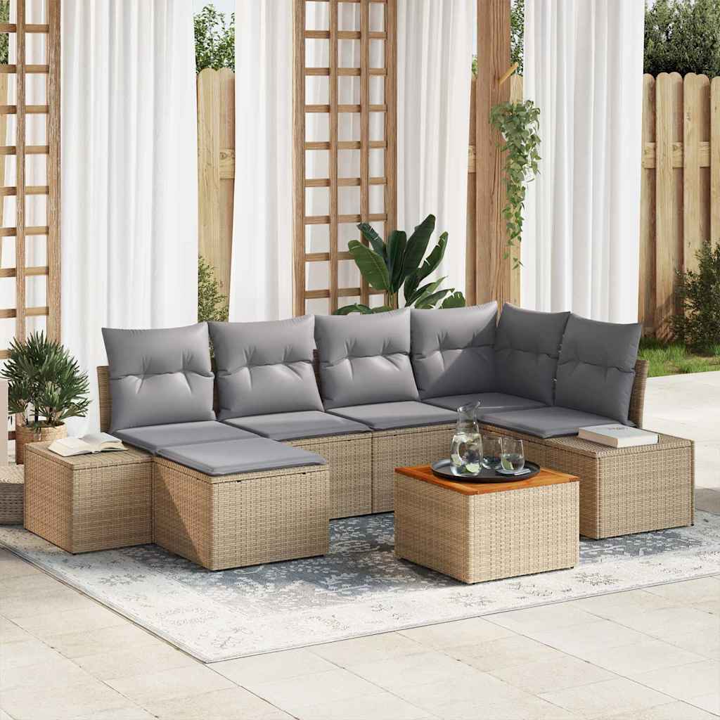 Gartensofa-set 7 stk. Beige Poly-Rattan