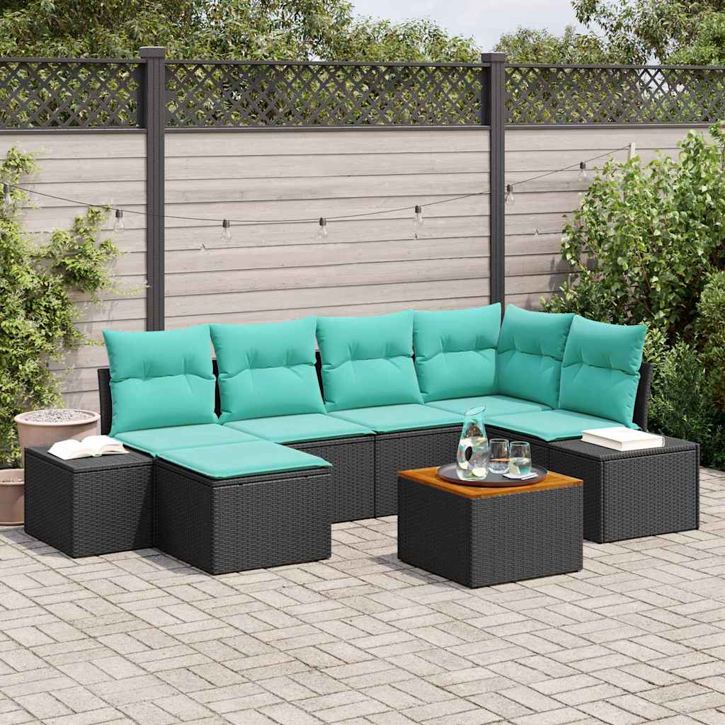 Gartensofa-set 7 stk. Schwarz Poly-Rattan