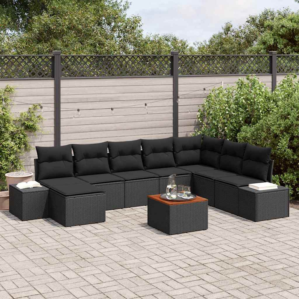 Gartensofa-set 9 stk. Schwarz Poly-Rattan