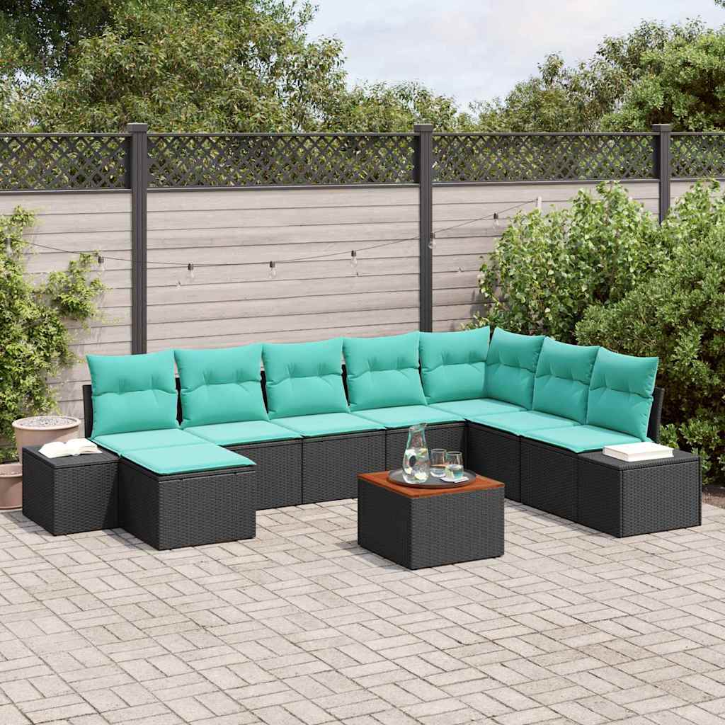 Gartensofa-set 9 stk. Schwarz Poly-Rattan