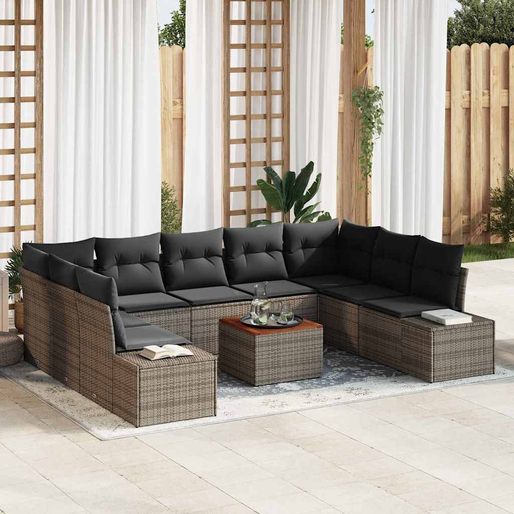 Gartensofa-set 10 stk. Grau Poly-Rattan