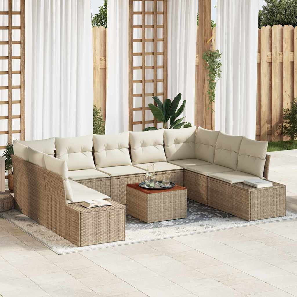 Gartensofa-set 10 stk. Beige Poly-Rattan