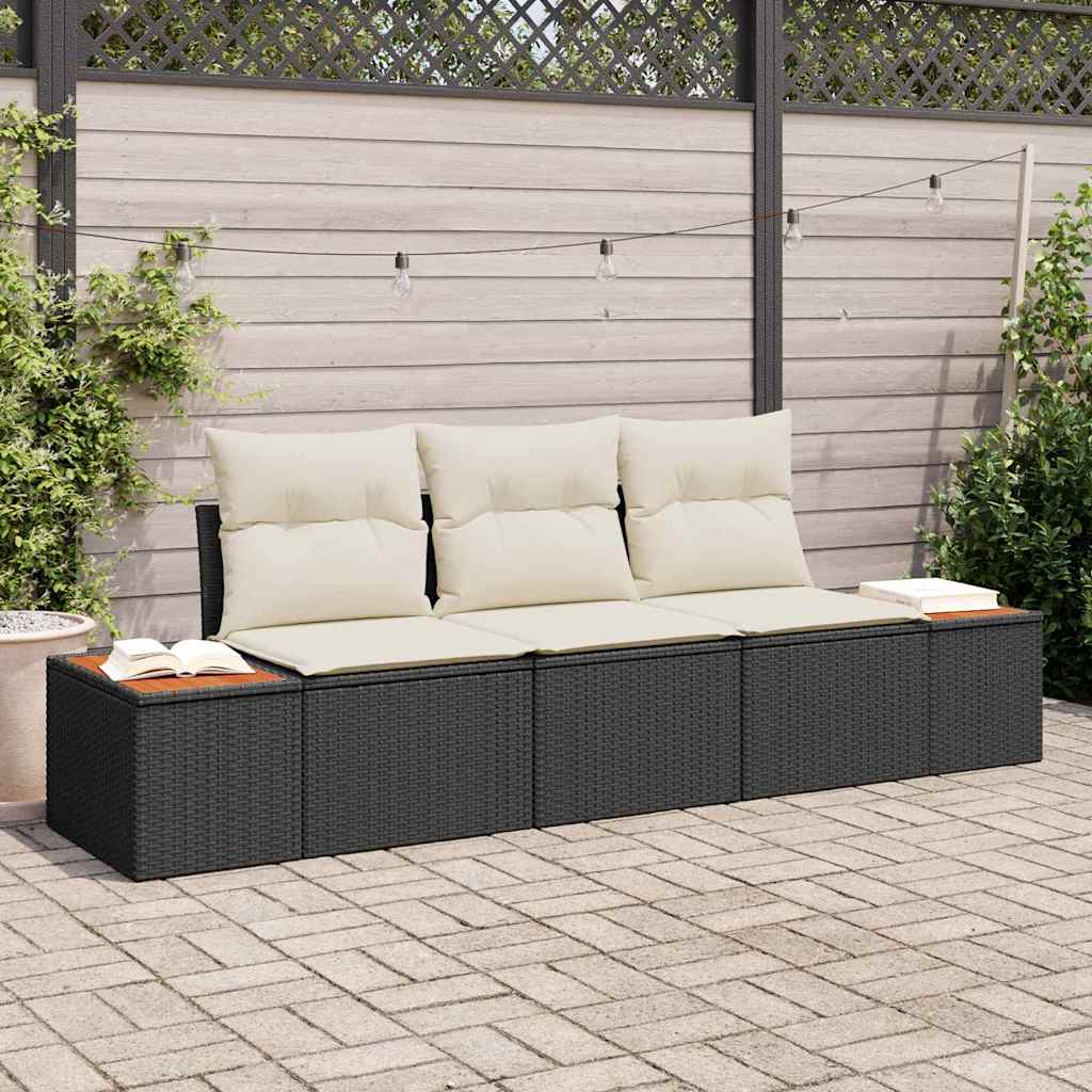 Gartensofa-set 3 stk. Schwarz Poly-Rattan