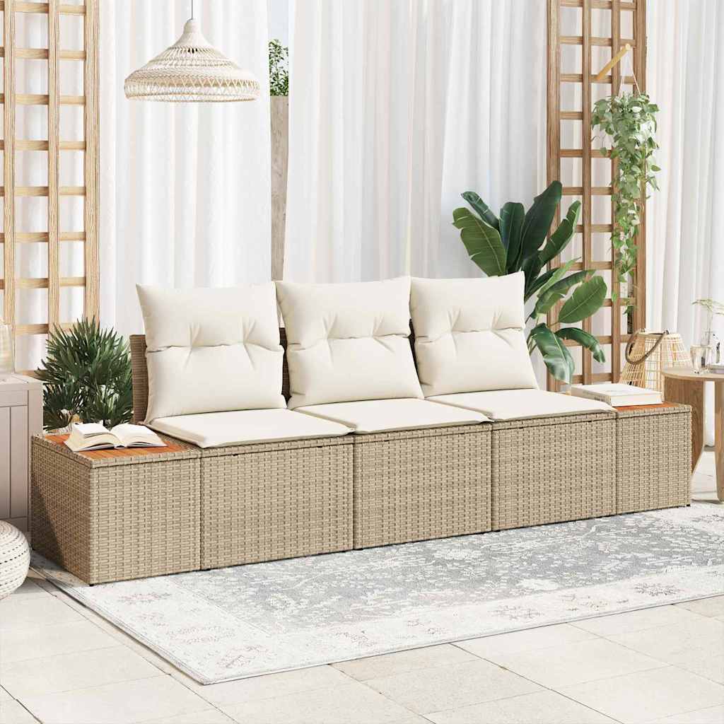 Gartensofa-set 3 stk. Beige Poly-Rattan
