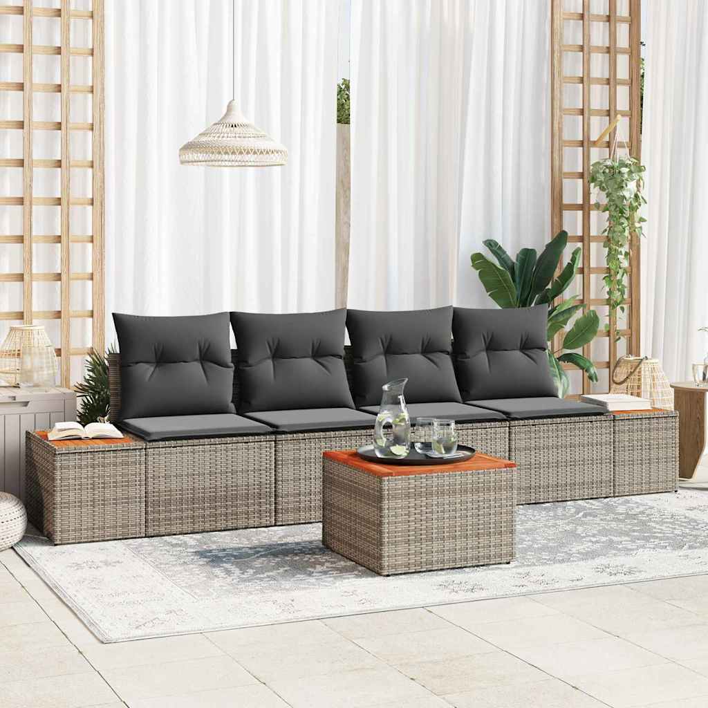 Gartensofa-set 5 stk. Grau Poly Rattan