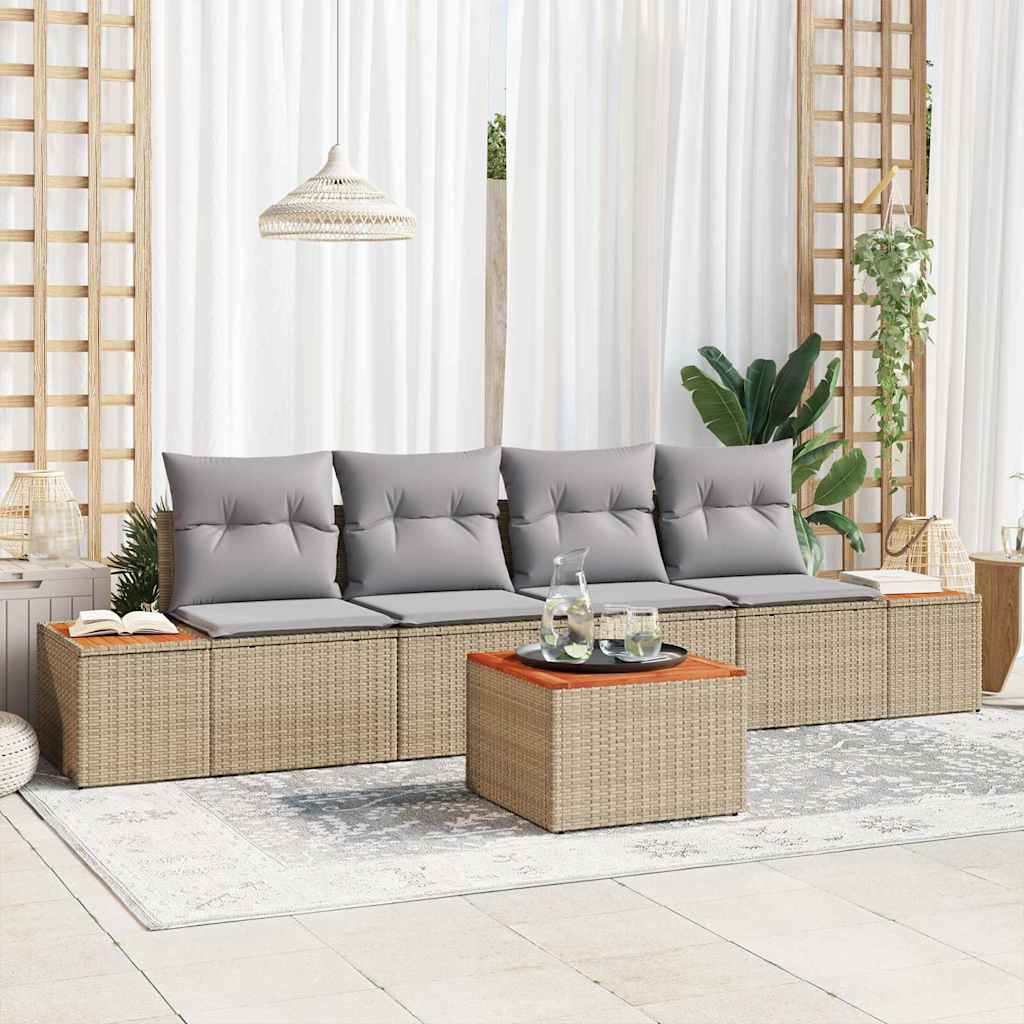 Gartensofa-set 5 stk. Beige Poly Rattan