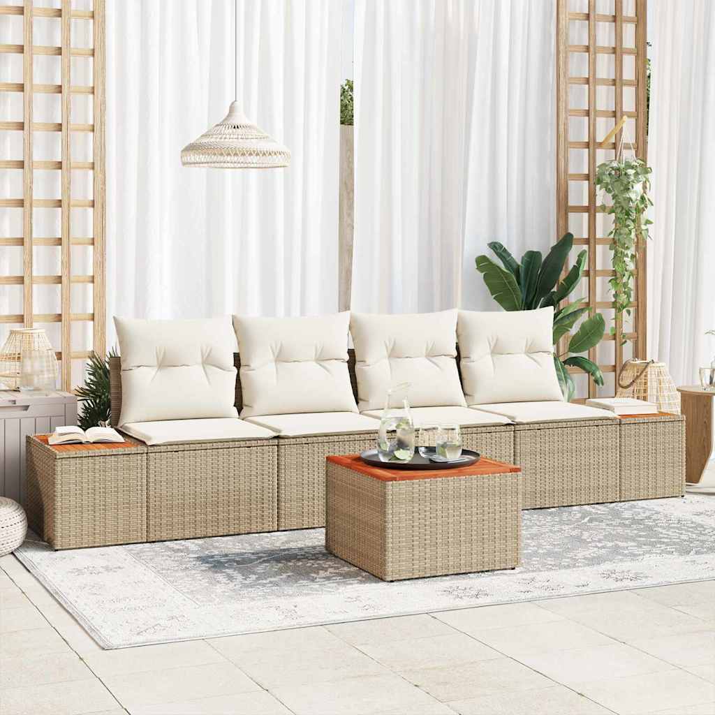 Gartensofa-set 5 stk. Beige Poly Rattan