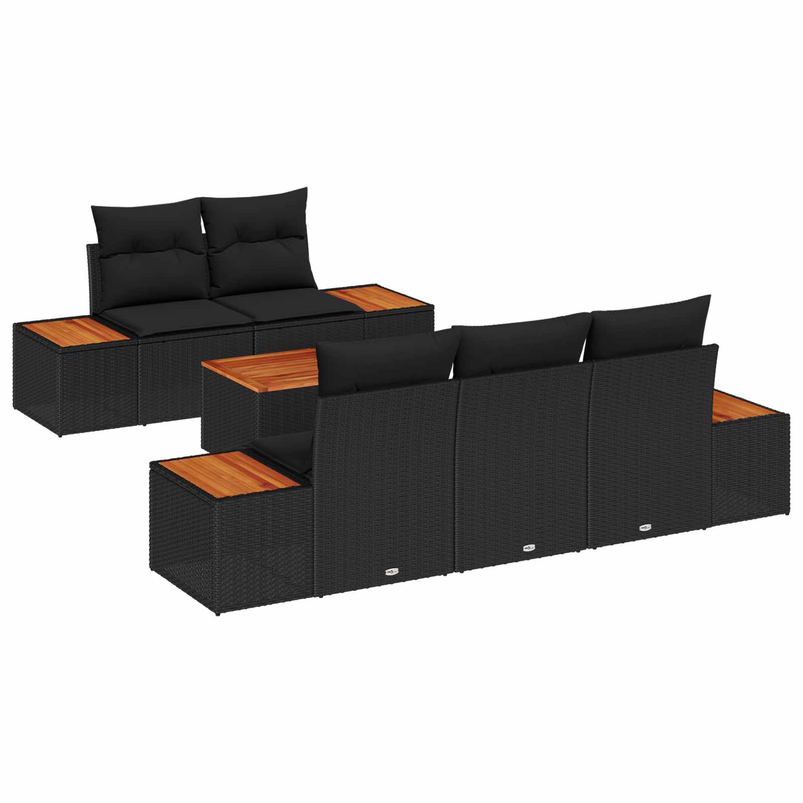 Gartensofa-set 6 stk. Schwarz Poly Rattan