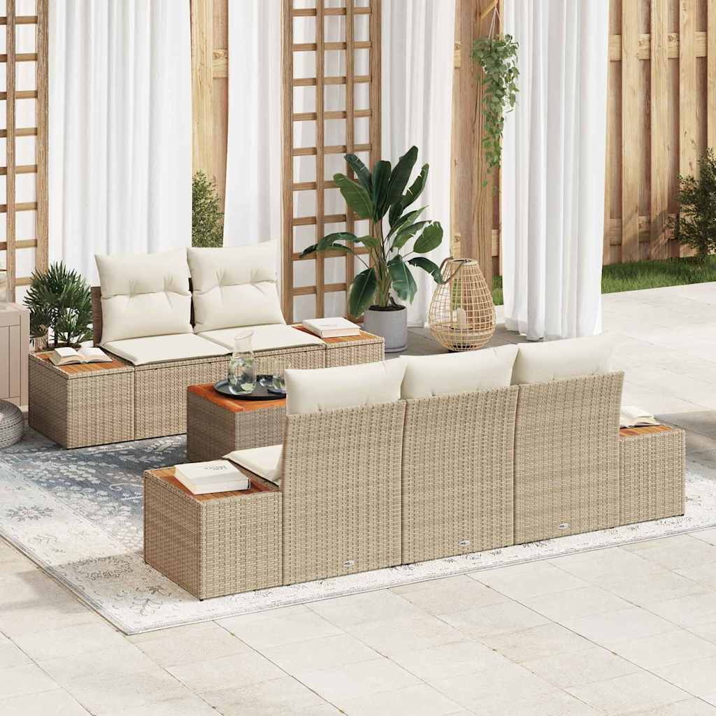 Gartensofa-set 6 stk. Beige Poly Rattan