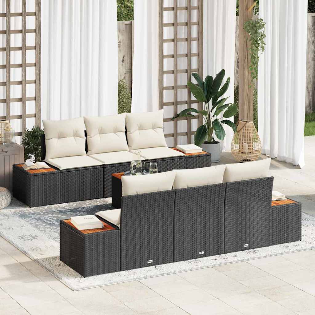 Gartensofa-set 7 stk. Schwarz Poly Rattan