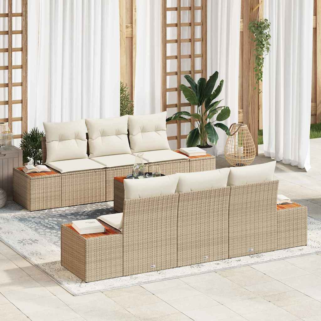 Gartensofa-set 7 stk. Beige Poly Rattan
