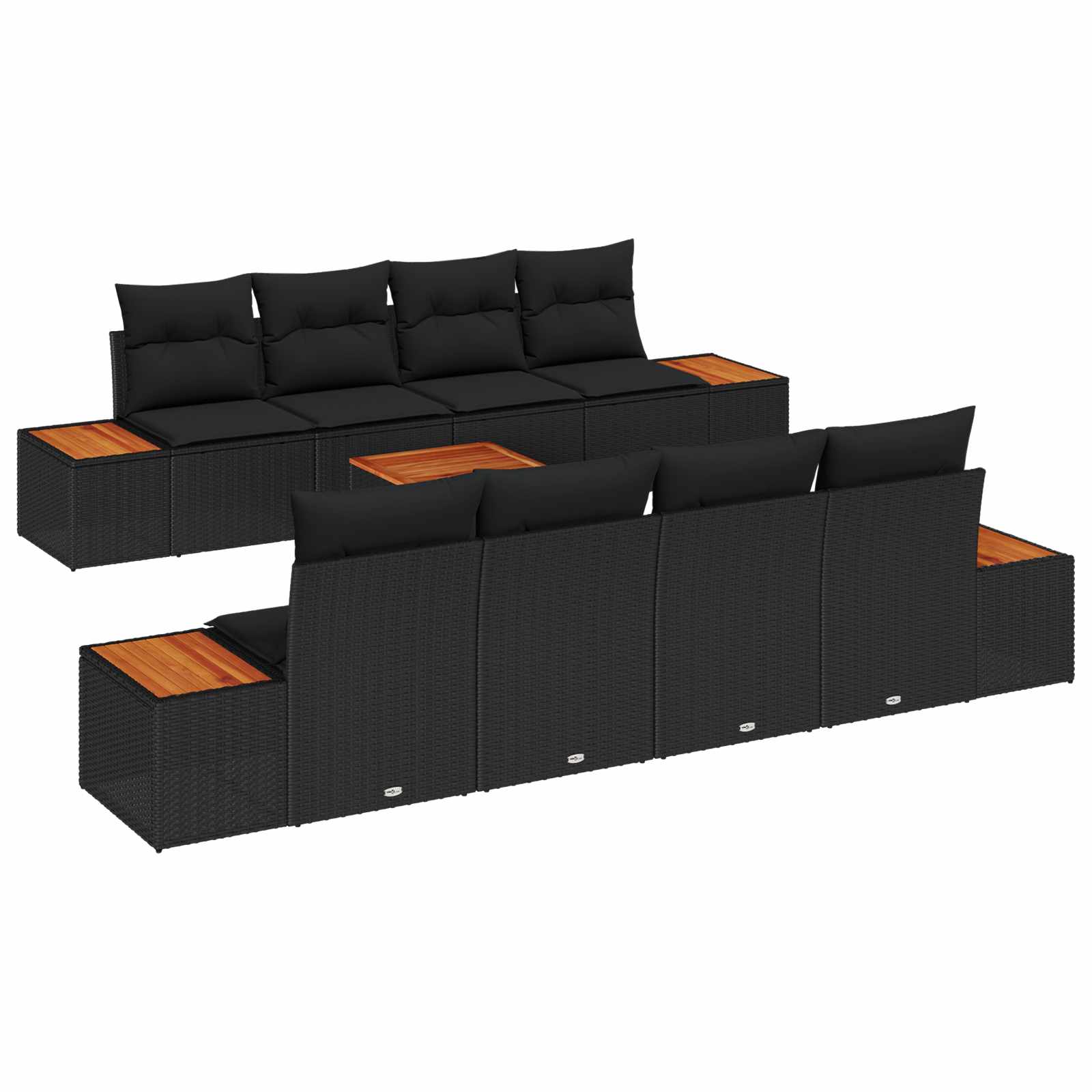 Gartensofa-set 9 stk. Schwarz Poly Rattan
