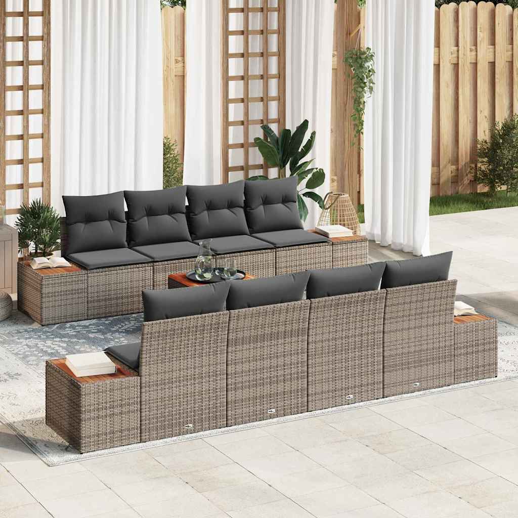 Gartensofa-set 9 stk. Grau Poly Rattan